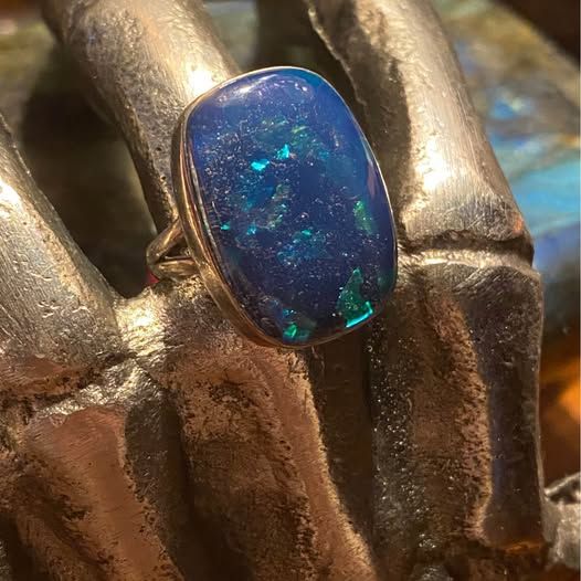 Peacock Blue Lab Created Opal Unisex Ring Size 7